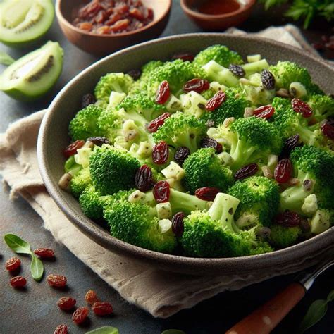 Ensalada de brócoli crudo con pasas y frutos secos