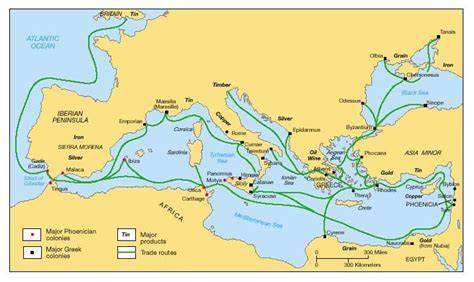 Mapa de las rutas comerciales de anchoas en el Mediterráneo