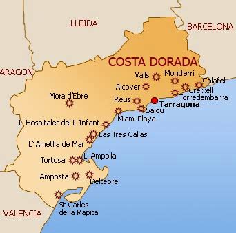 Mapa de la Costa Dorada con Comarruga destacada