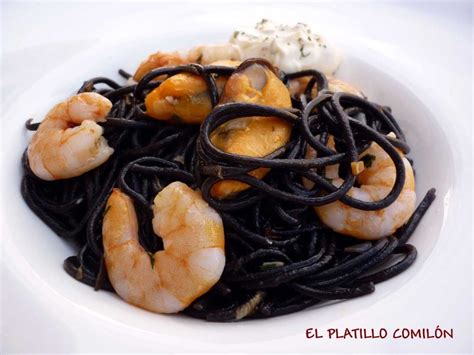 Ingredientes para espaguetis con tinta de calamar