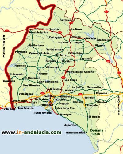 Mapa de la región de Huelva, destacando Jabugo