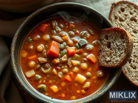 Sopa de verduras y legumbres servida en un bol