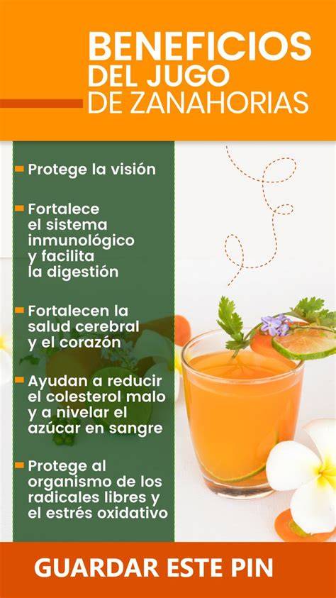 Gráfico de beneficios para la salud del jugo de zanahoria, naranja y limón