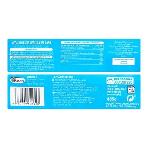 Tabla nutricional de medallones de merluza