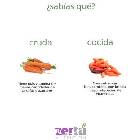 Infografía comparando zanahorias crudas y cocidas