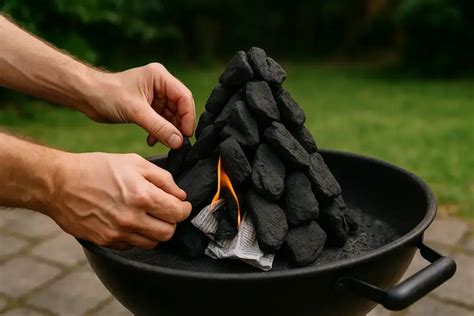 Esquema de cómo encender una parrilla de carbón con chimenea