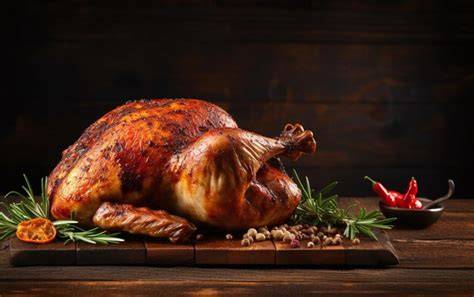Pavo asado entero en una mesa