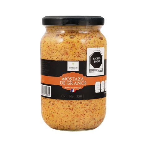Tarro de mayonesa con granos de mostaza