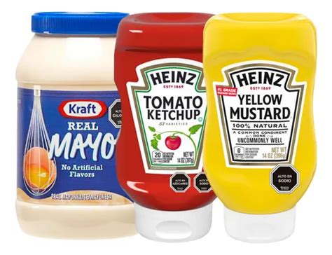 Comparación nutricional entre mayonesa, ketchup y mostaza