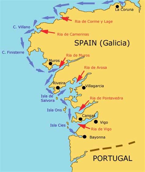 Mapa de las Rías Gallegas, España