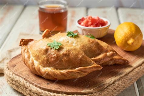variedades de empanadas horneadas sobre una mesa de madera