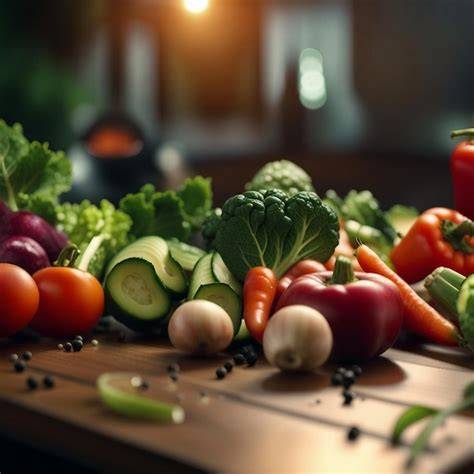 ingredientes frescos sobre una mesa de madera