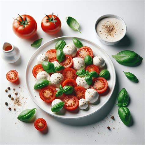 Ingredientes mediterráneos para ensalada de tomate y mozzarella
