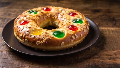 Roscón de Reyes tradicional decorado con frutas confitadas