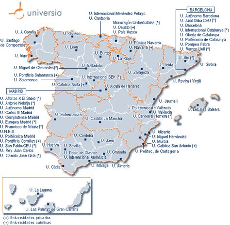 Mapa de España con universidades destacadas