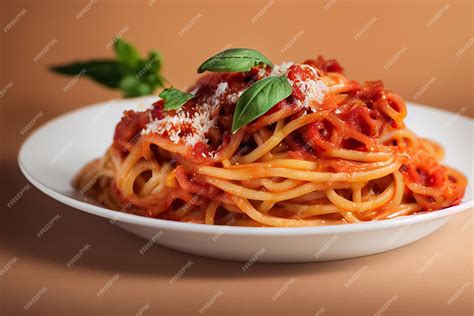 Plato de pasta con salsa de tomate y carne