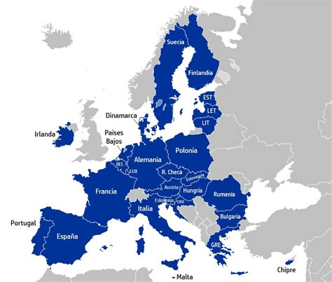 Mapa de Europa con países de la UE y otros países cubiertos por la TSE