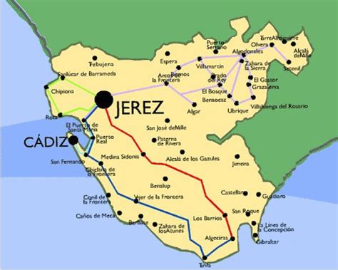 Mapa de Andalucía señalando Jerez de la Frontera y Sanlúcar de Barrameda
