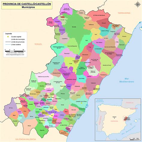 Mapa de España destacando la provincia de Castellón.