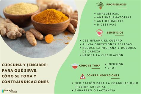 Infografía sobre los beneficios de la cúrcuma, jengibre y pimienta negra