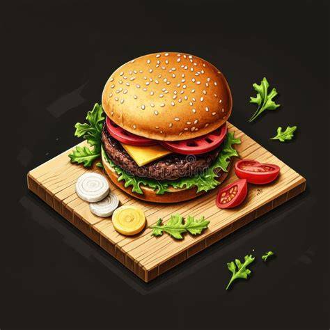 Ilustración de una hamburguesa vegetal con ingredientes frescos
