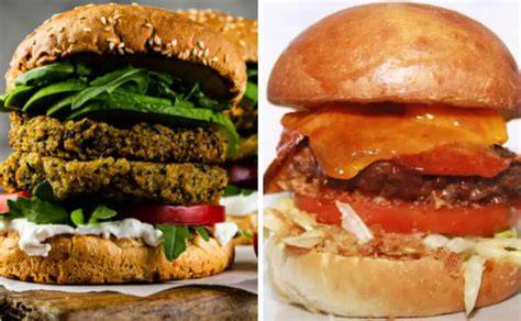 Infografía comparativa: Hamburguesa tradicional vs. Hamburguesa vegetal