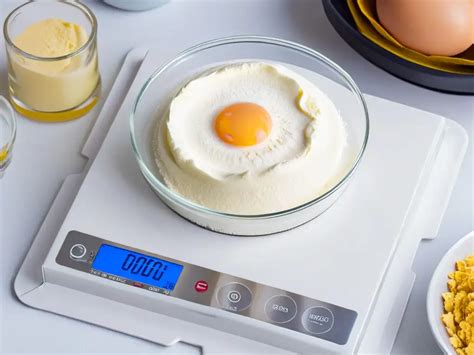 Báscula de cocina pesando claras de huevo