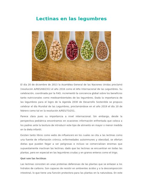 Infografía sobre lectinas en legumbres