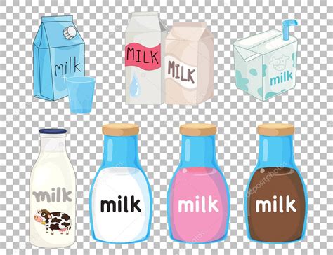 Ilustración de diferentes tipos de envases de leche