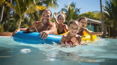 Familia disfrutando de un coctel en una fiesta en la piscina