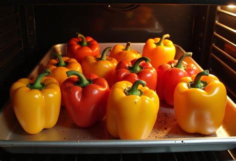 Proceso de asado de pimientos en horno