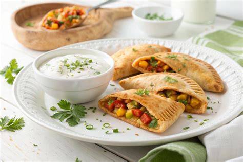 Empanadillas de verduras y queso recién horneadas