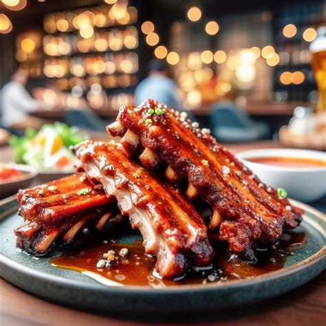 Variedad de costillas de cerdo con diferentes salsas