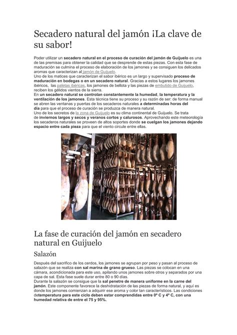 Proceso de curación de jamones en secaderos naturales