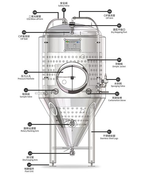 Diagrama de un fermentador de cerveza con puntos de fuga comunes
