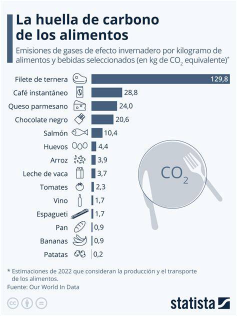 Infografía comparativa de la huella de carbono de diferentes alimentos, destacando la baja emisión del yogur.