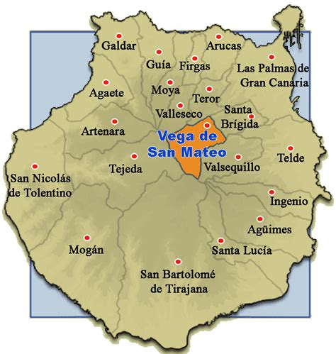 Mapa de Gran Canaria destacando Vega de San Mateo