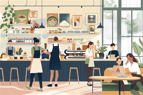 Escena de una cafetería acogedora con personas disfrutando de tortitas
