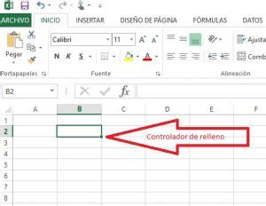 Identificación del controlador de relleno en una celda de Excel