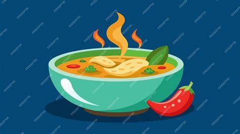 Ilustración de un tazón humeante de sopa de pollo con verduras.