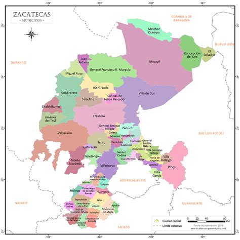 Mapa de Zacatecas señalando la ubicación de Guadalupe y Tacoaleche