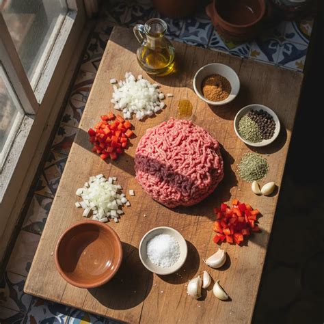 Ingredientes frescos para barbacoa: carne, cebolla, ajo, cilantro