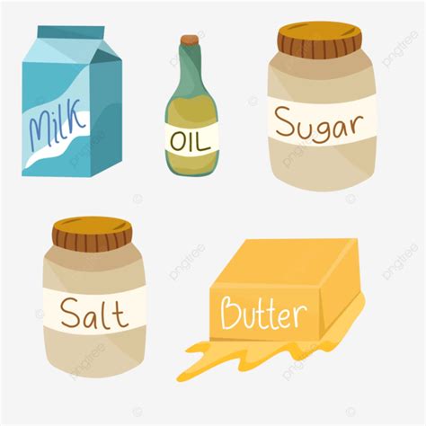 Ilustración de ingredientes para lactonesa: leche, aceite, vinagre, sal