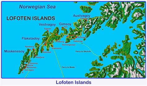 Mapa de Noruega mostrando las Islas Lofoten y la ruta migratoria del Skrei