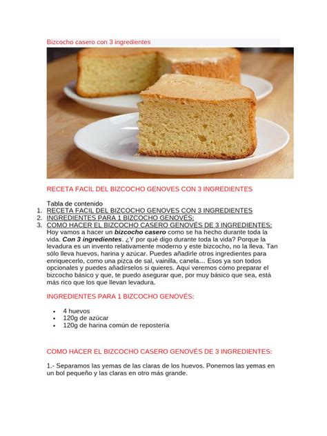 infografía con los 3 ingredientes básicos para bizcocho genovés