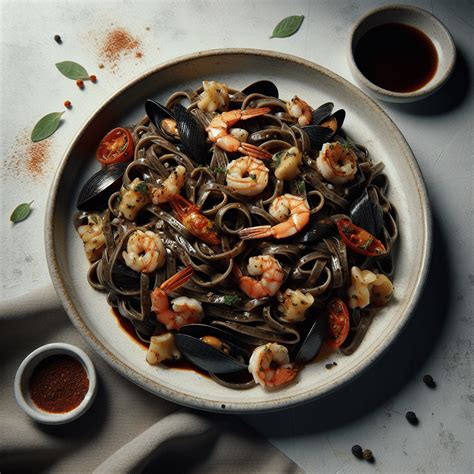 Sartén con salsa de tinta de calamar