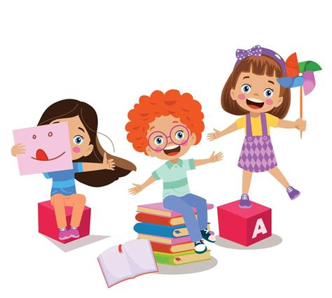 Ilustración de niños trabajando con materiales educativos en el aula