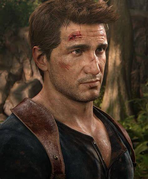 Nathan Drake con su atuendo clásico de camiseta y vaqueros