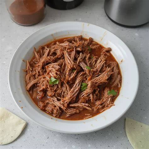 olla de cocción lenta con carne deshebrada