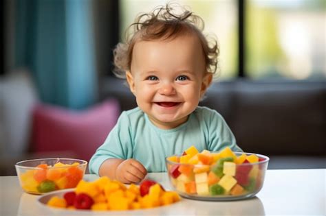 Bebé comiendo jamón cocido con frutas y verduras